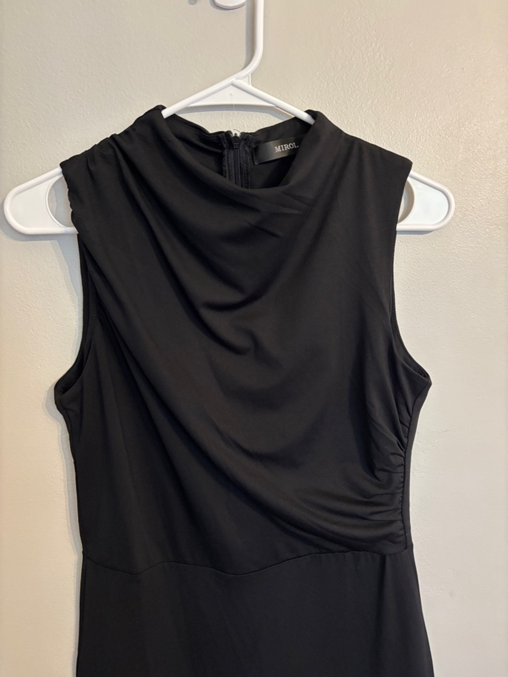 Sleeveless Mock Neck Black Midi Dress with Side Slit - Picture 4 of 12